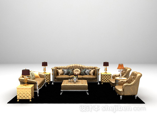 欧式风格白色组合沙发3d模型下载