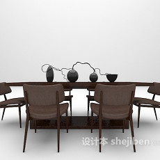 棕色木质桌椅3d模型下载