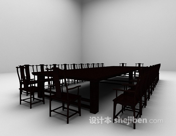中式风格中式会议桌3d模型下载