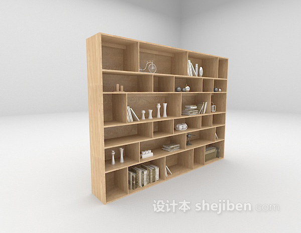 现代风格现代浅色书柜3d模型下载