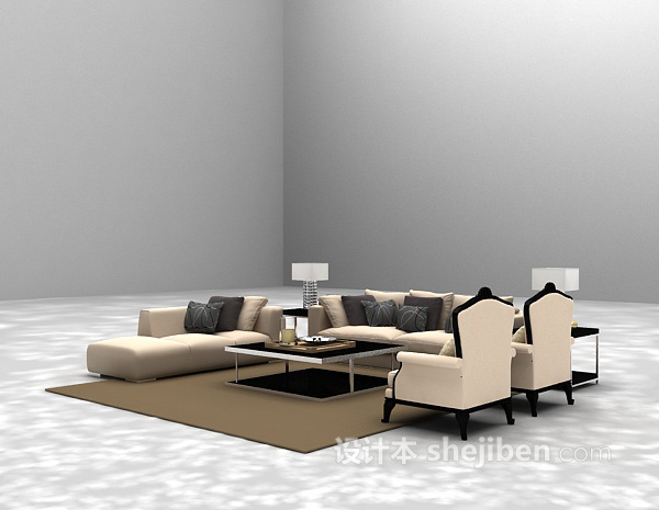 设计本白色沙发组合3d模型下载