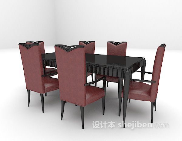 免费欧式棕色木质餐桌免费3d模型下载