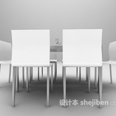 白色桌椅3d模型下载