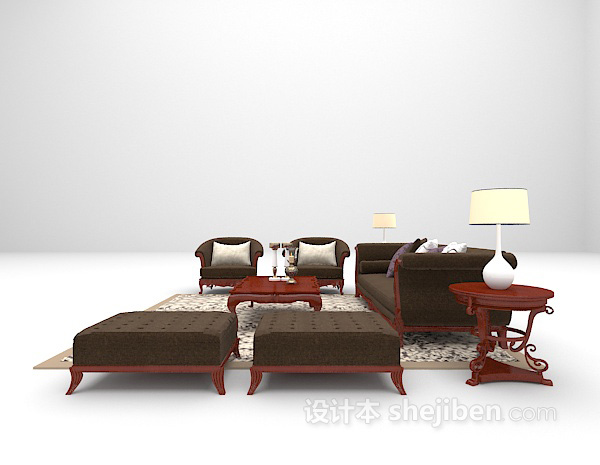 设计本欧式棕色沙发免费3d模型下载
