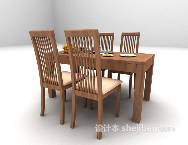免费现代木质桌椅组合3d模型下载