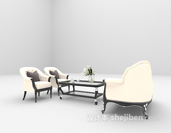 免费浅色沙发组合3d模型下载