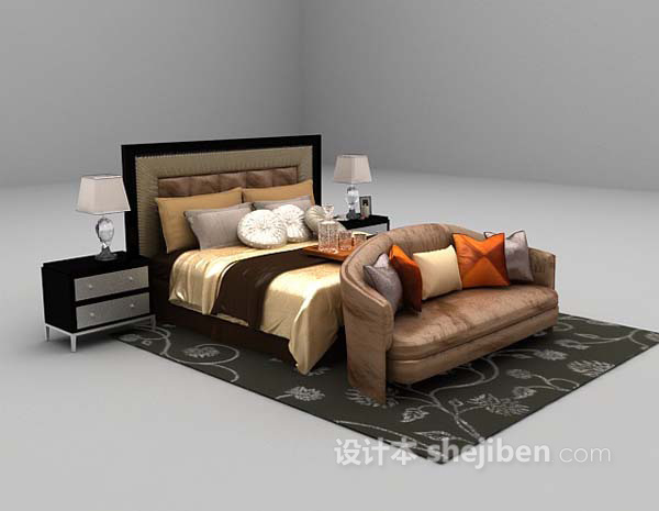 欧式风格双人床max免费欣赏3d模型下载