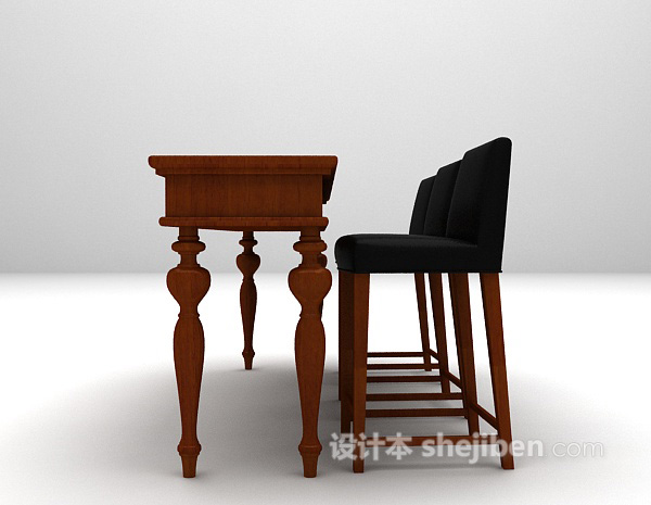 现代风格木质桌椅组合3d模型下载