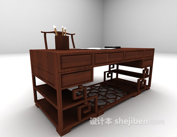 中式风格中式木质书桌推荐3d模型下载