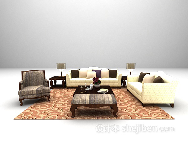 欧式组合沙发3d模型免费下载
