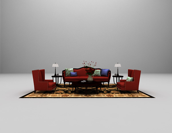欧式红色沙发3d模型下载
