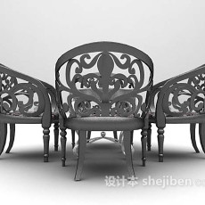 欧式黑白桌椅3d模型下载