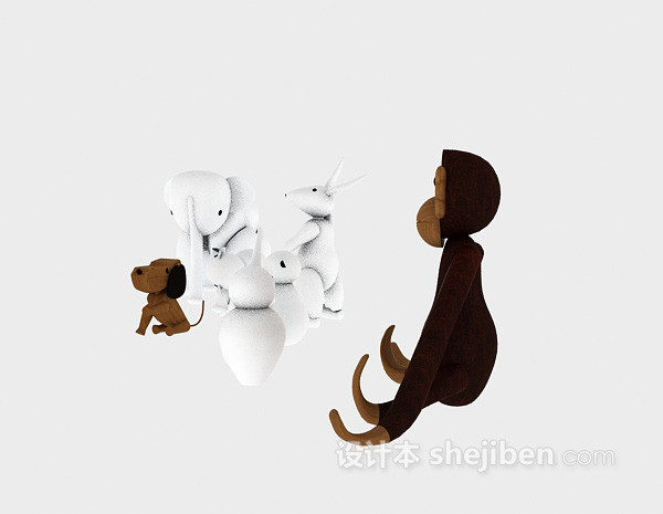 现代风格一堆儿童动物玩具3d模型下载