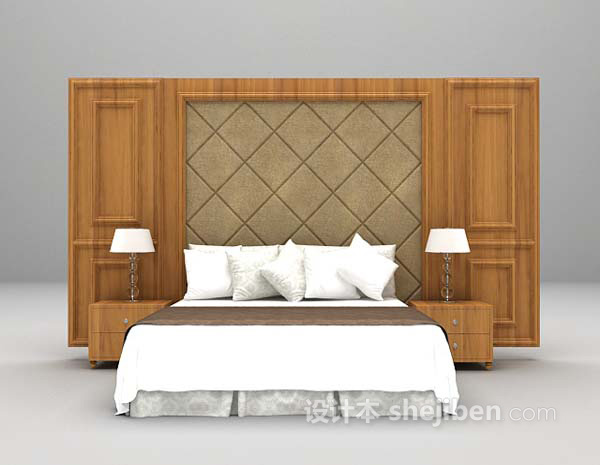 设计本木质双人床max3d模型下载