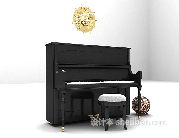 现代风格黑色钢琴免费3d模型下载