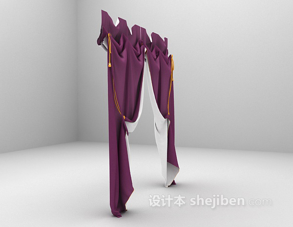 欧式风格浪漫紫色窗帘3d模型下载