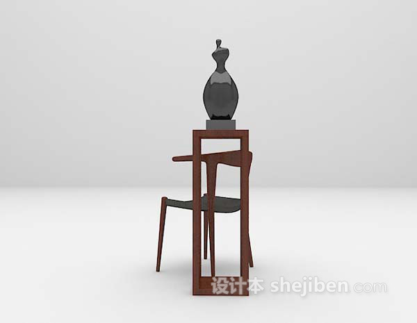 中式风格新中式单椅雕塑架3d模型下载