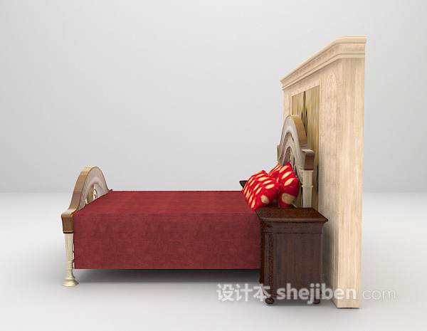 欧式风格红色欧式床组合3d模型下载
