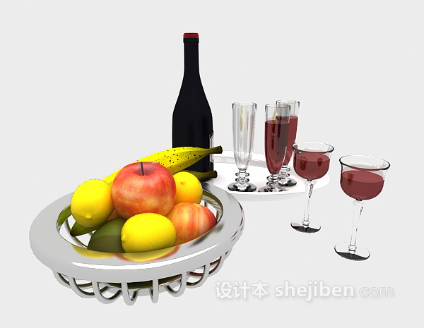 现代风格红酒托盘果盘3d模型下载