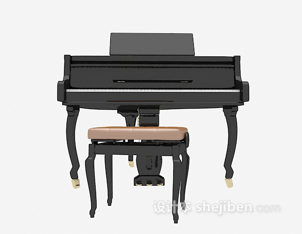 黑色钢琴组合模型3d下载