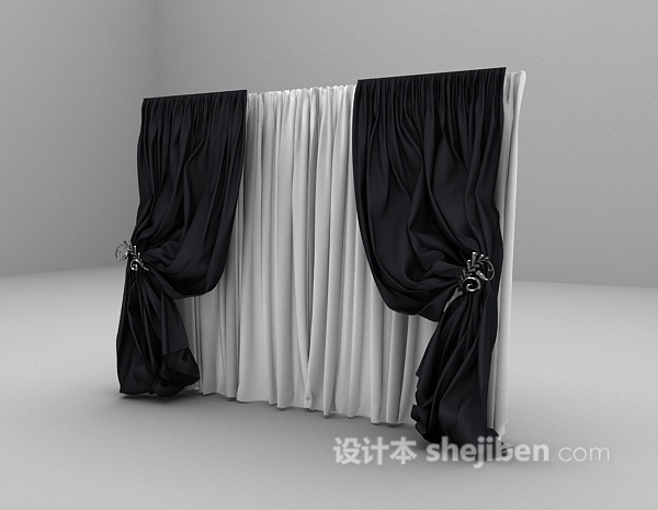 设计本黑白间窗帘3d模型下载