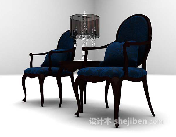 免费欧式蓝色桌椅组合3d模型下载