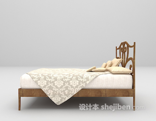 欧式风格木质双人床3d模型下载