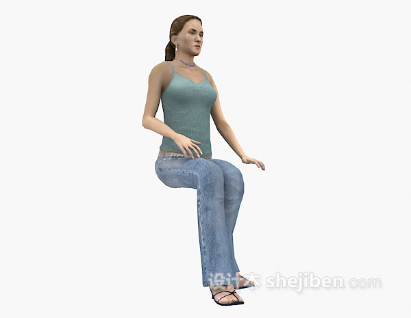 设计本坐姿女人3d模型下载