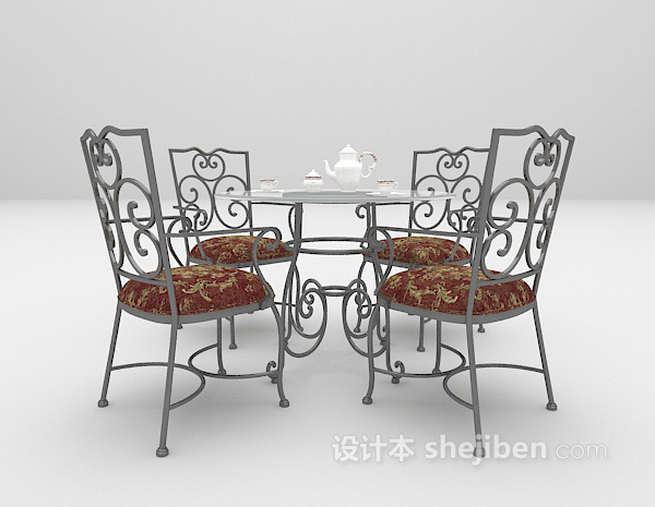 铁艺户外桌椅组合3d模型下载