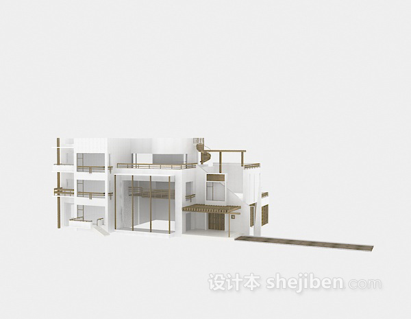 设计本现代白色别墅3d模型下载