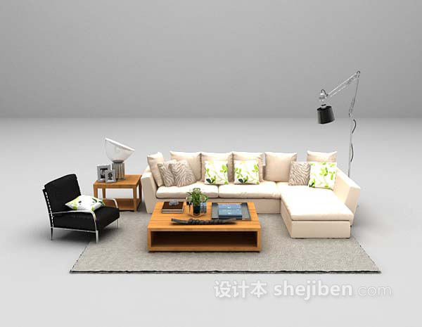 设计本白色皮质沙发组合3d模型下载