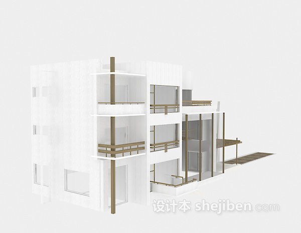 现代风格现代白色别墅3d模型下载