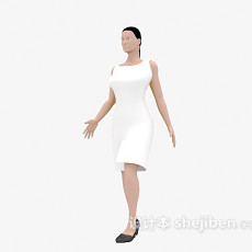 白色长裙女士3d模型下载