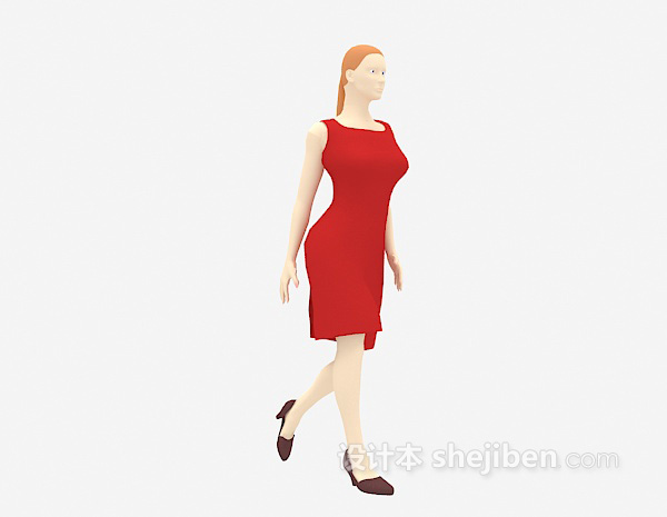 现代风格红裙女士3d模型下载