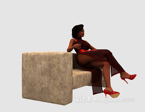 现代风格性感红衣美女3d模型下载