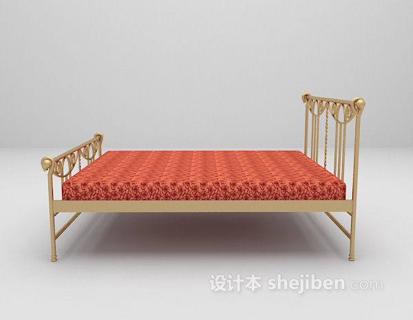 欧式风格红色双人床max床3d模型下载