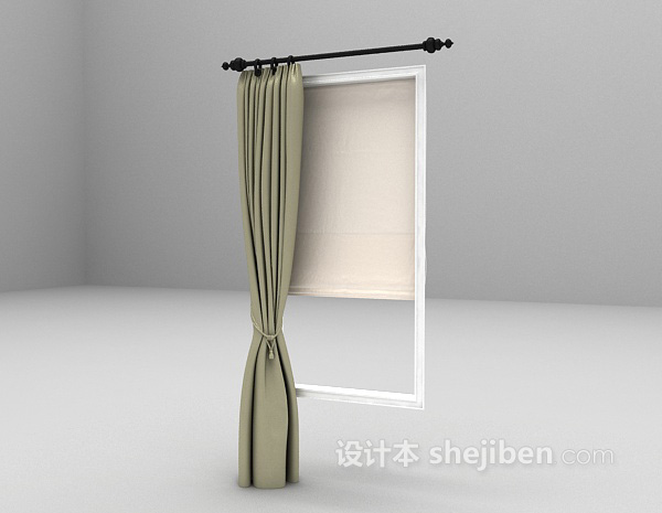 灰色小窗窗帘3d模型下载