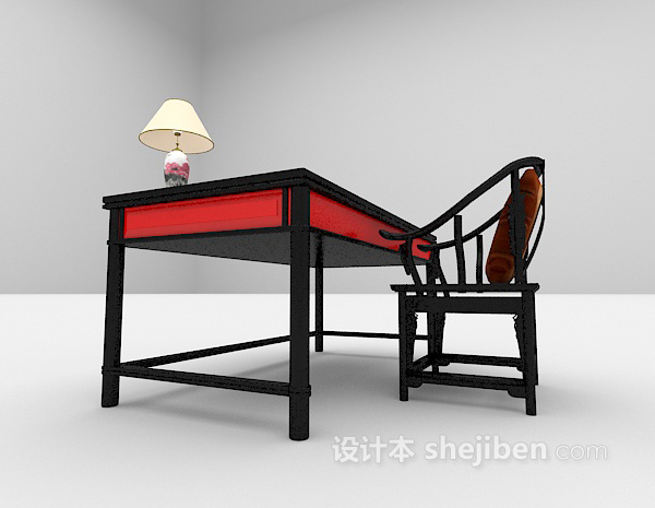 中式书桌3d模型下载