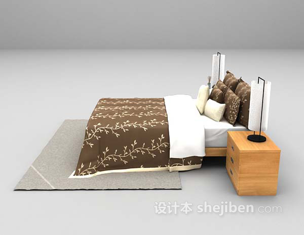 现代风格现代灰色双人床3d模型下载