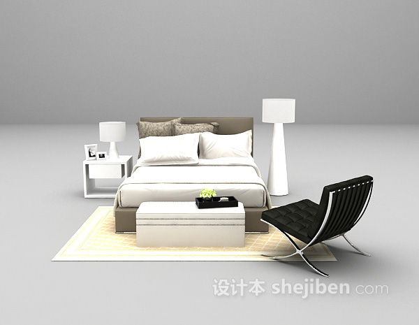 设计本现代风格双人床3d模型下载