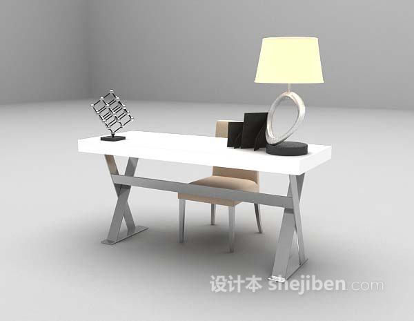 现代风格白色书桌推荐3d模型下载