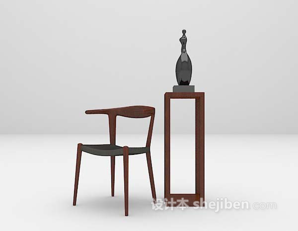 设计本新中式单椅雕塑架3d模型下载
