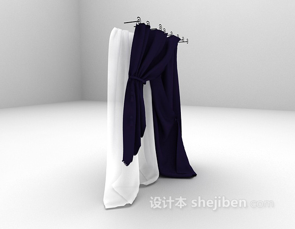 欧式风格紫色窗帘3d模型下载