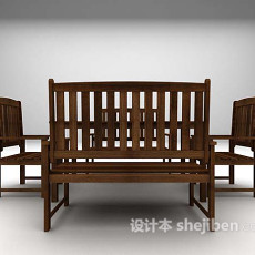 木色桌椅组合3d模型下载