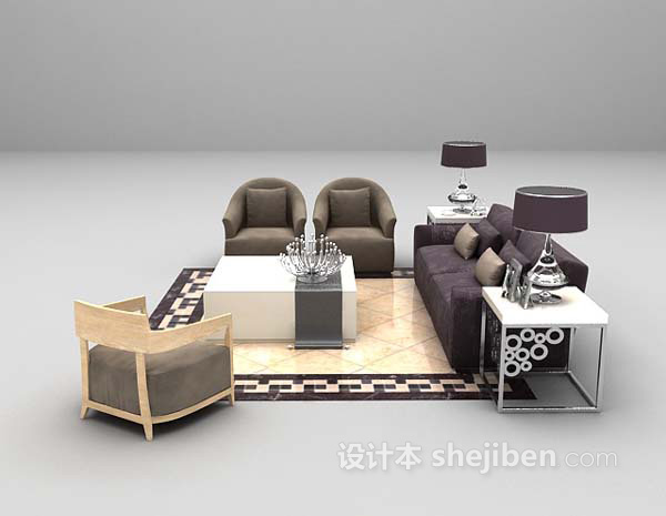 现代风格灰色布艺沙发3d模型下载