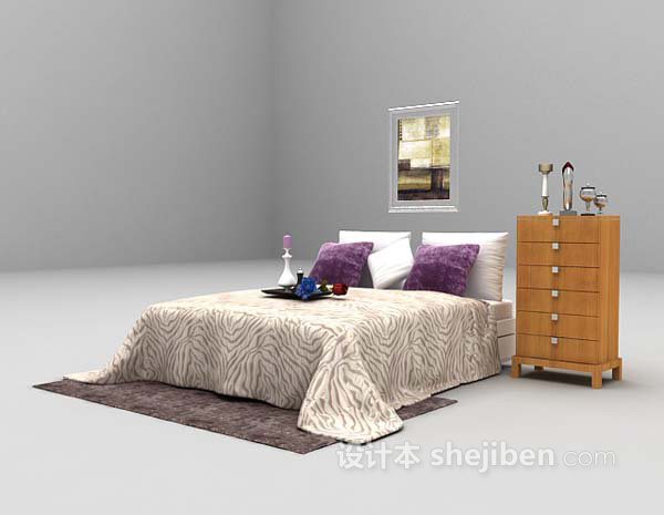 免费现代家庭床3d模型下载