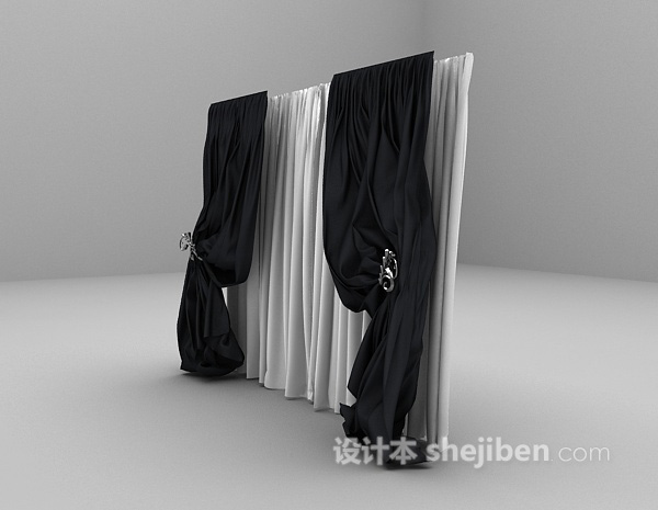 现代风格黑白间窗帘3d模型下载