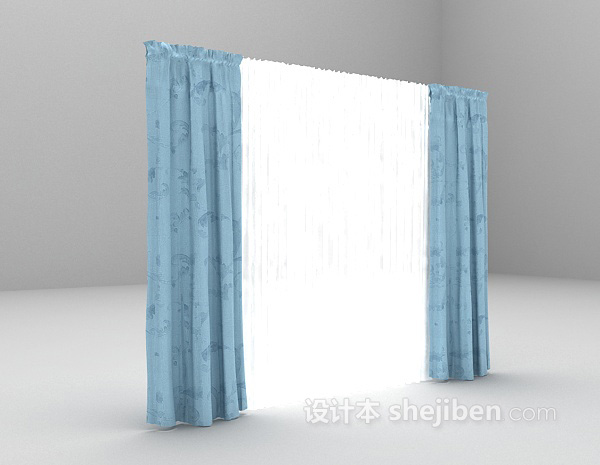 设计本蓝色窗帘3d模型下载