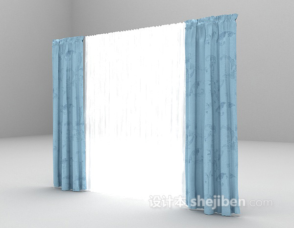 免费蓝色窗帘3d模型下载
