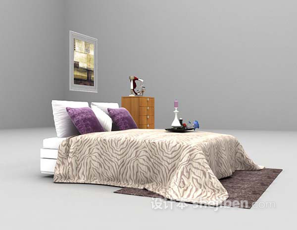 现代家庭床3d模型下载